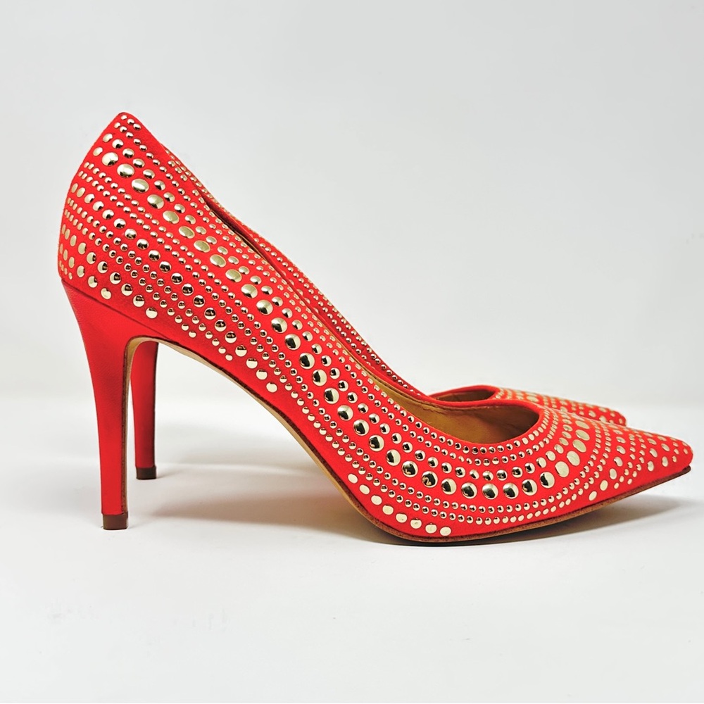 Red Suede Enzo Angiolini Red Orange Gold Studded Women's Heels Size 10US / 40EU